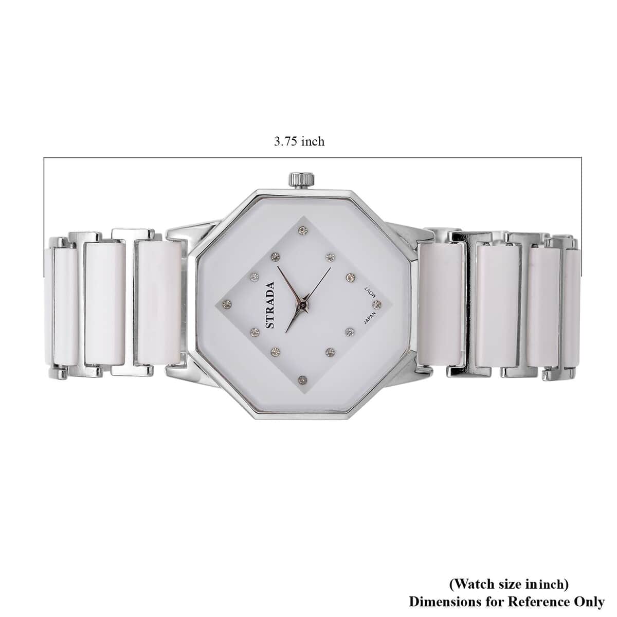 Strada Austrian Crystal Japanese Movement Octagonal Shaped Dial Watch with White Color Ceramic Strap (35.6mm) (6.0-7.0Inches) image number 6