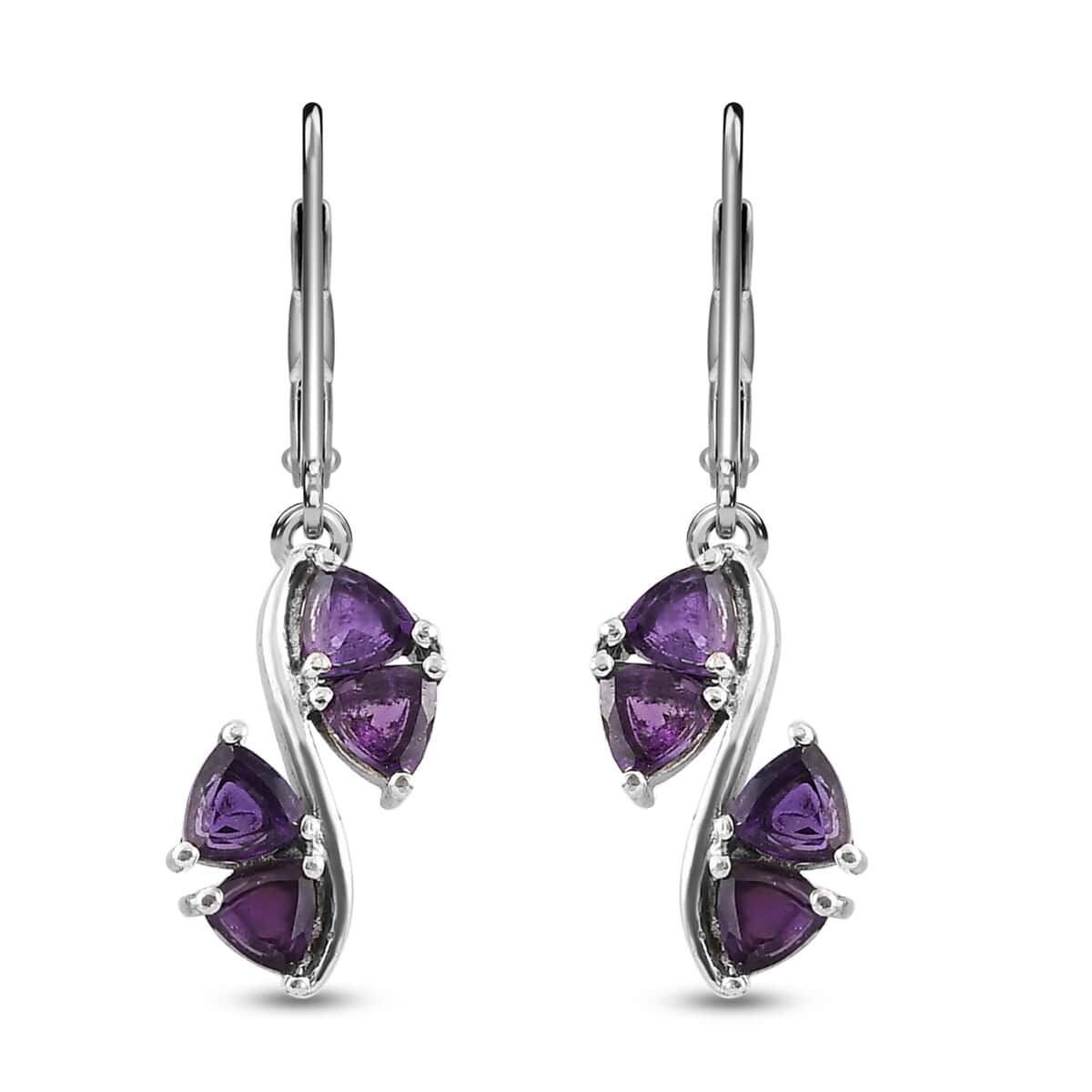 African Amethyst Lever Back Earrings in Stainless Steel 1.80 ctw image number 0