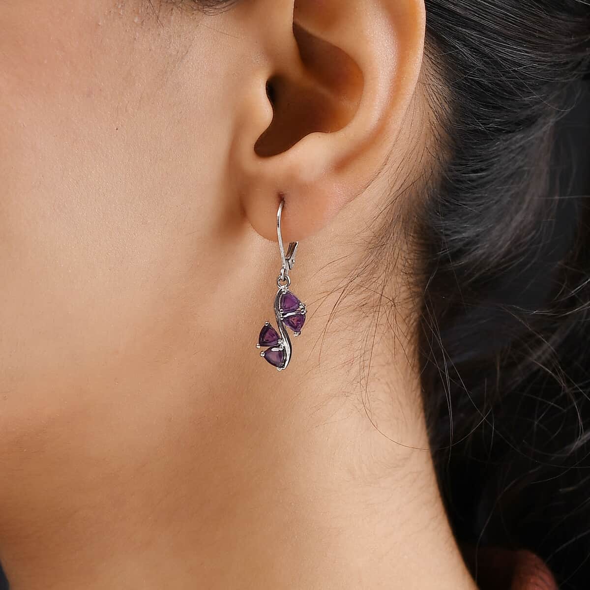 African Amethyst Lever Back Earrings in Stainless Steel 1.80 ctw image number 2