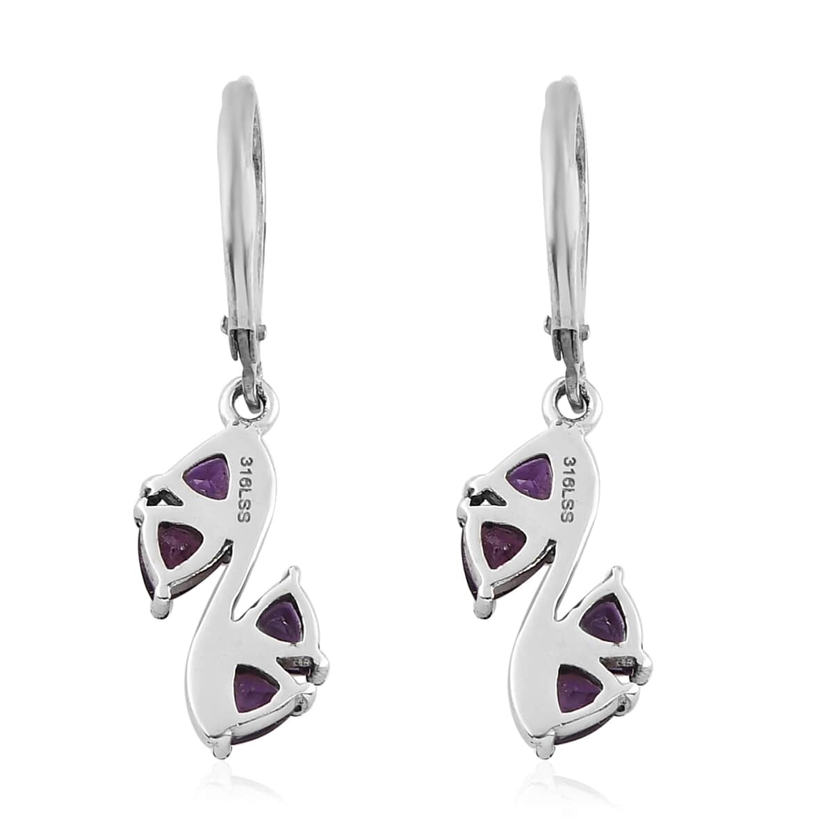 African Amethyst Lever Back Earrings in Stainless Steel 1.80 ctw image number 3