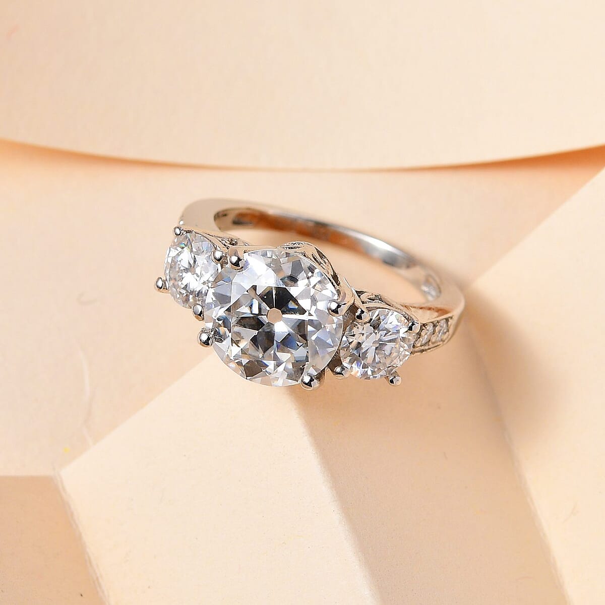 Old European Cut Moissanite Ring in Platinum Over Sterling Silver (Delivery in 3-5 Business Days) 3.70 ctw image number 1