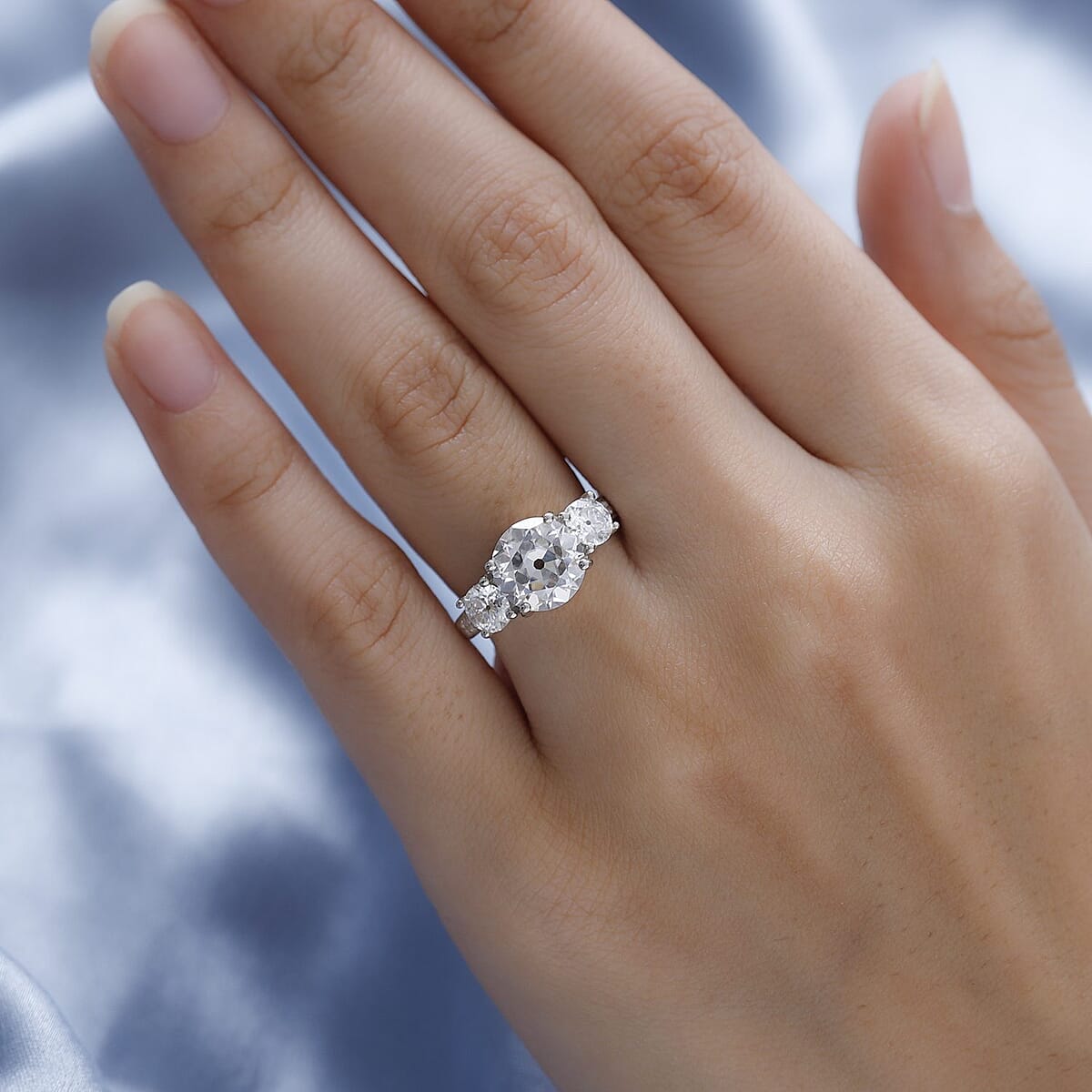 Old European Cut Moissanite Ring in Platinum Over Sterling Silver (Delivery in 3-5 Business Days) 3.70 ctw image number 2