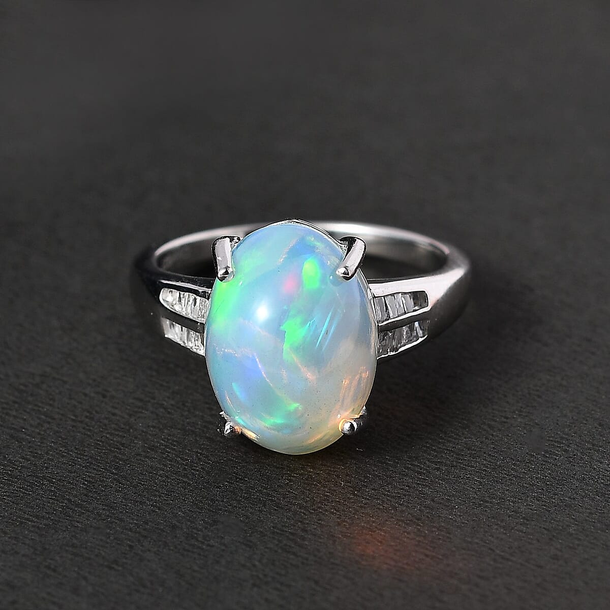 AAA Ethiopian Welo Opal and Diamond Ring in Platinum Over Sterling Silver (Size 6.0) 3.90 ctw image number 1