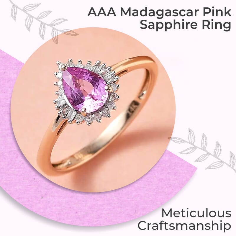 Luxoro AAA AAA Madagascar Pink Sapphire and G-H I3 Diamond 0.90 ctw Accent Ring, Sapphire Halo Ring, 14K Rose Gold Ring, Wedding Ring, Gold Gifts, Gift For Her 1.90 Grams (Size 9.0)