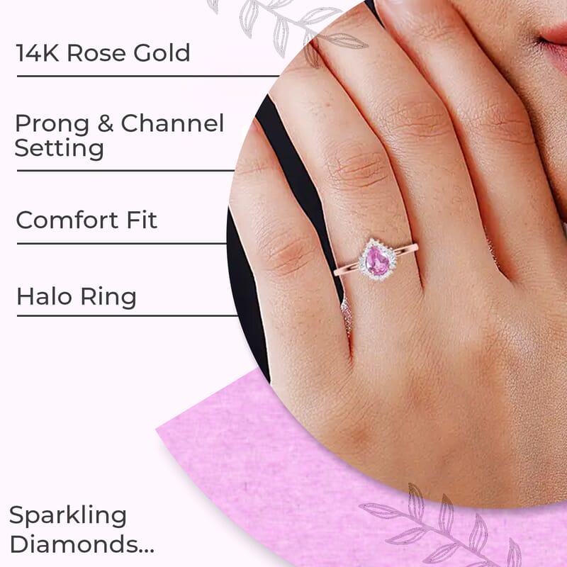 Luxoro AAA AAA Madagascar Pink Sapphire and G-H I3 Diamond 0.90 ctw Accent Ring, Sapphire Halo Ring, 14K Rose Gold Ring, Wedding Ring, Gold Gifts, Gift For Her 1.90 Grams (Size 9.0)