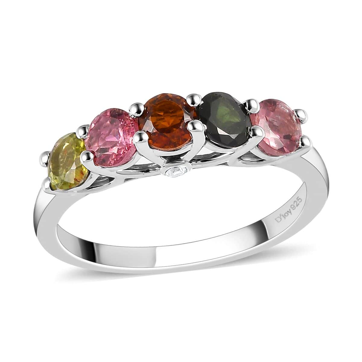 Multi-Tourmaline and Natural White Zircon 5 Stone Ring in Platinum Over Sterling Silver (Size 10.0) 1.35 ctw image number 0