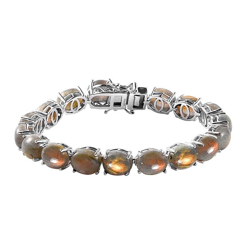 Madagascar Fire Labradorite Tennis Bracelet in Platinum Over Sterling Silver (7.25 In) 48.75 ctw