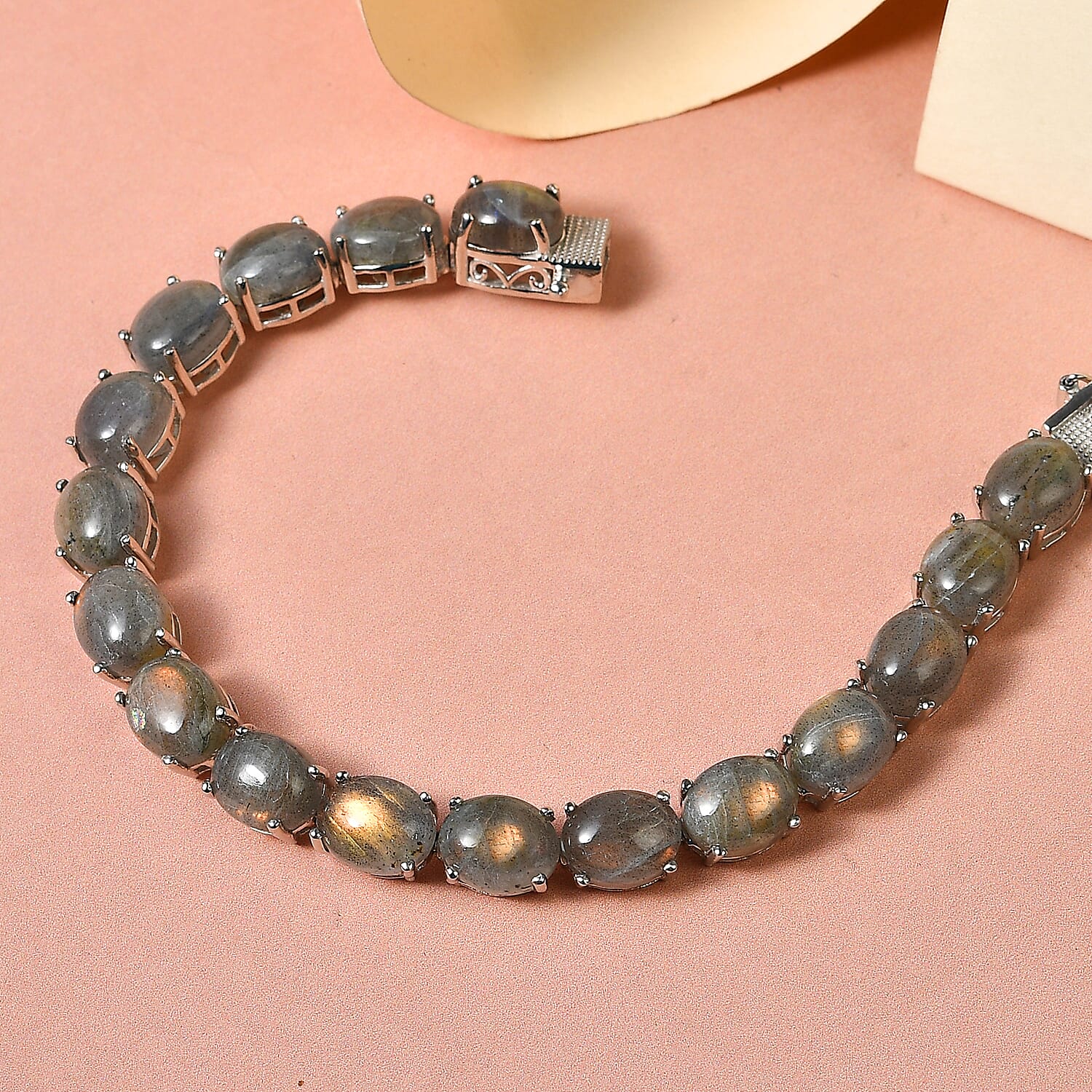 Madagascar Fire Labradorite Tennis Bracelet in Platinum Over Sterling Silver (7.25 In) 48.75 ctw