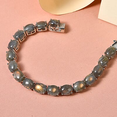 Madagascar Fire Labradorite Tennis Bracelet in Platinum Over Sterling Silver (7.25 In) 48.75 ctw
