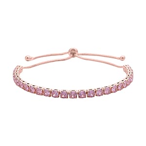 Simulated Pink Diamond Tennis Bracelet 6-9Inches with Bolo Slider in Rosetone