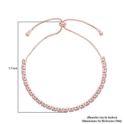 Simulated Pink Diamond Tennis Bracelet 6-9Inches with Bolo Slider in Rosetone