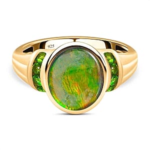 Ammolite and Chrome Diopside 3.01 ctw Ring in Vermeil Yellow Gold Over Sterling Silver (Size 6.5)