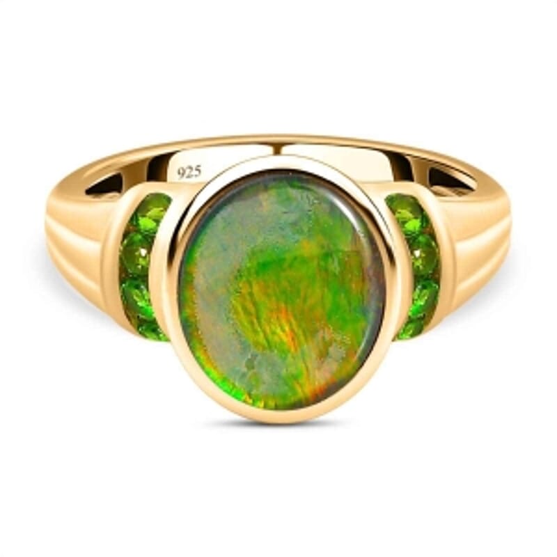 Ammolite and Chrome Diopside 3.01 ctw Ring in Vermeil Yellow Gold Over Sterling Silver (Size 6.5)