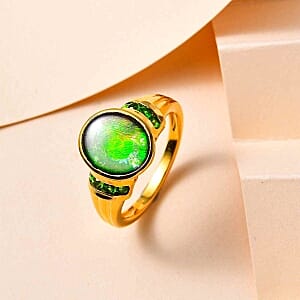 Ammolite and Chrome Diopside 3.01 ctw Ring in Vermeil Yellow Gold Over Sterling Silver (Size 6.5)