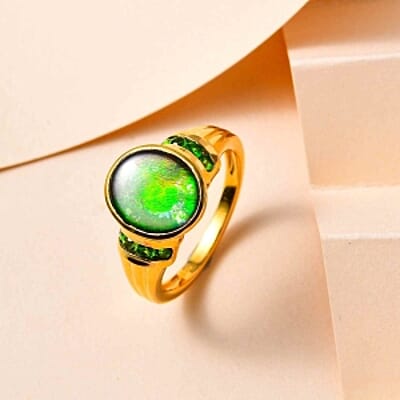 Ammolite and Chrome Diopside 3.01 ctw Ring in Vermeil Yellow Gold Over Sterling Silver (Size 6.5)