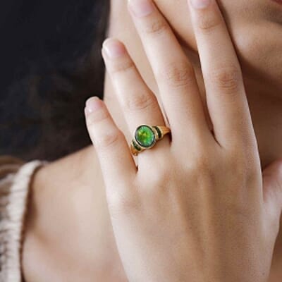 Ammolite and Chrome Diopside 3.01 ctw Ring in Vermeil Yellow Gold Over Sterling Silver (Size 6.5)