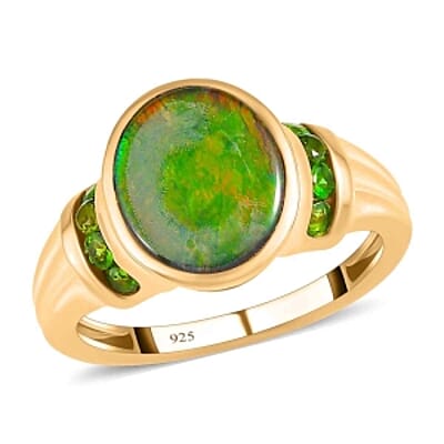 Ammolite and Chrome Diopside 3.01 ctw Ring in Vermeil Yellow Gold Over Sterling Silver (Size 6.5)