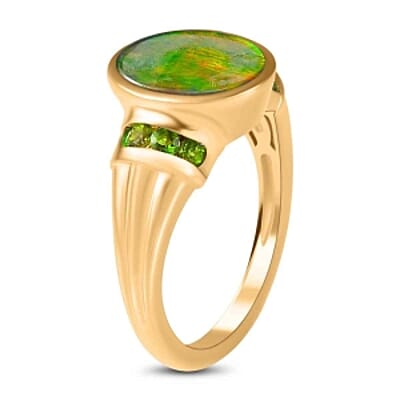 Ammolite and Chrome Diopside 3.01 ctw Ring in Vermeil Yellow Gold Over Sterling Silver (Size 6.5)