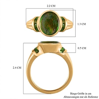 Ammolite and Chrome Diopside 3.01 ctw Ring in Vermeil Yellow Gold Over Sterling Silver (Size 6.5)
