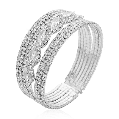 Austrian Crystal Cuff Bracelet Silvertone (6.50-7In)