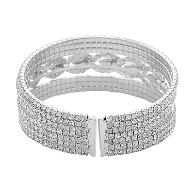 Austrian Crystal Cuff Bracelet Silvertone (6.50-7In)