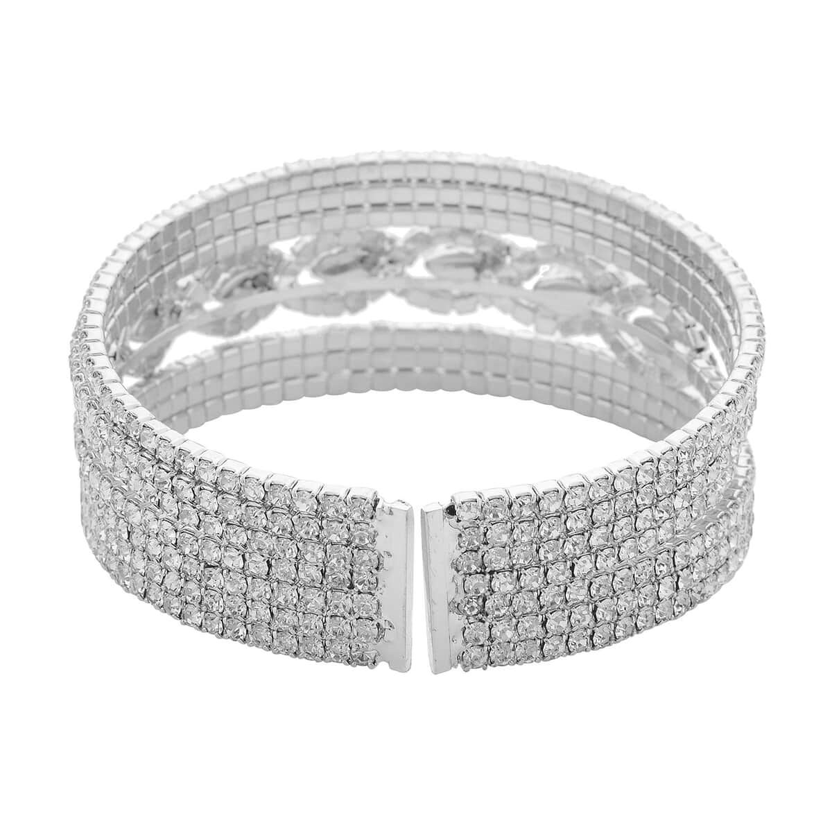 Austrian Crystal Cuff Bracelet Silvertone (6.50-7In) image number 3