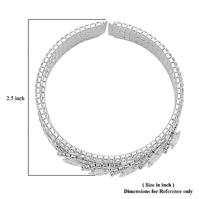Austrian Crystal Cuff Bracelet Silvertone (6.50-7In)