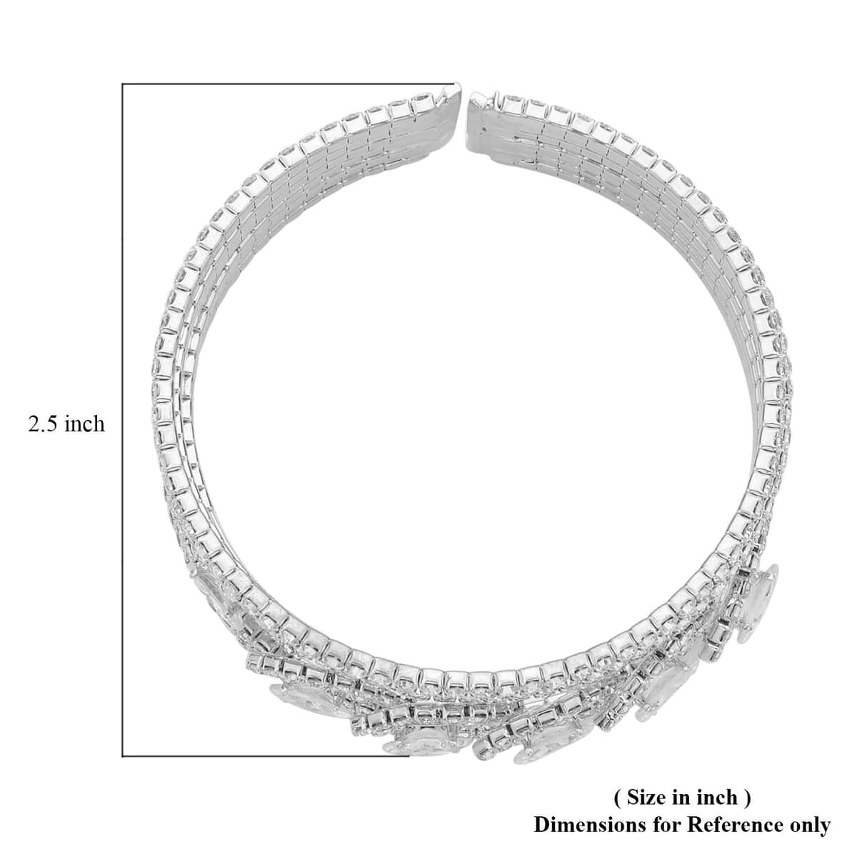 Austrian Crystal Cuff Bracelet Silvertone (6.50-7In) image number 4