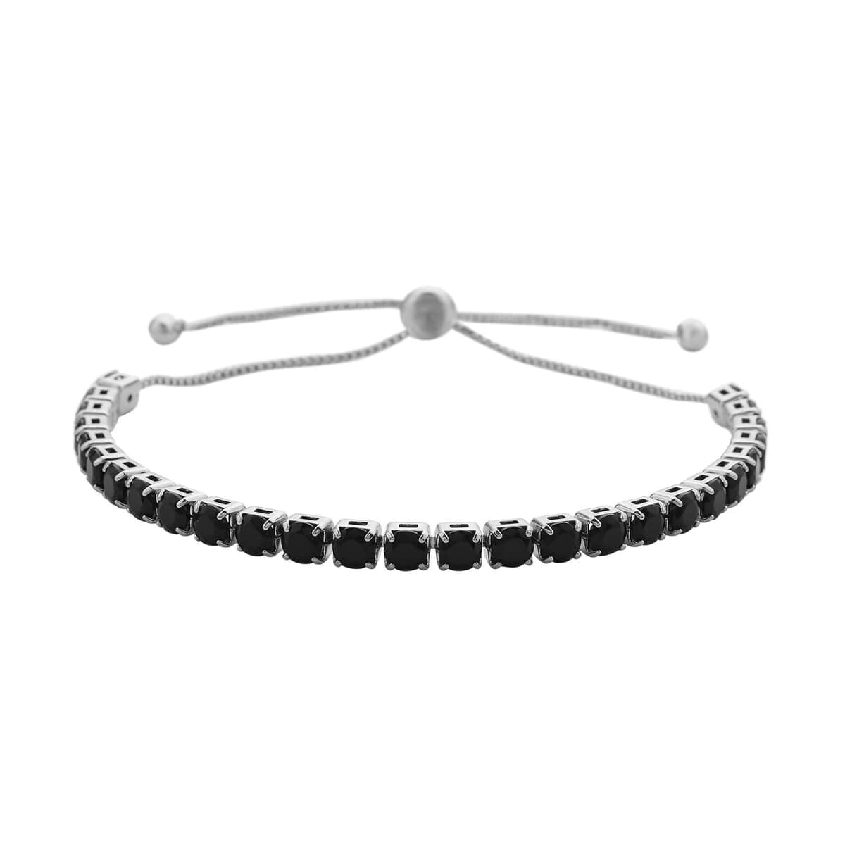 Simulated Black Color Diamond Tennis Bracelet with Bolo Slider in Silvertone 6-9Inches image number 0