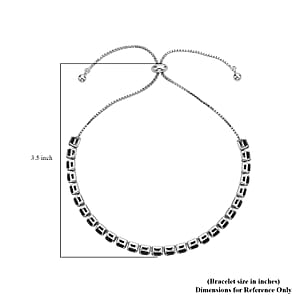 Simulated Black Color Diamond Tennis Bracelet with Bolo Slider in Silvertone 6-9Inches