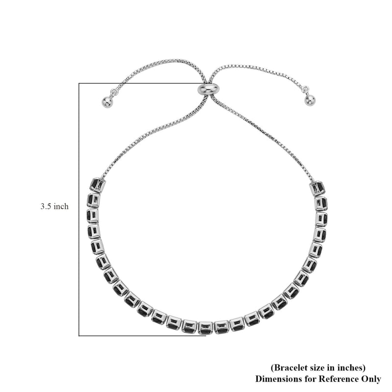 Simulated Black Color Diamond Tennis Bracelet with Bolo Slider in Silvertone 6-9Inches