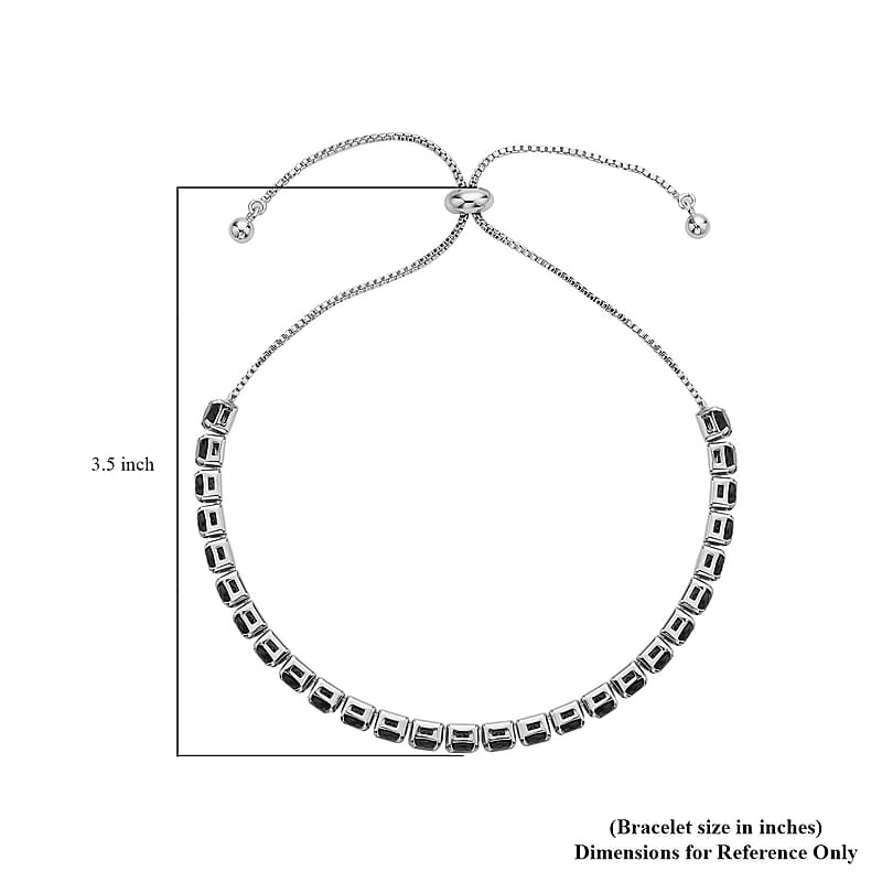 Simulated Black Color Diamond Tennis Bracelet with Bolo Slider in Silvertone 6-9Inches