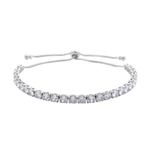 Simulated Diamond Tennis Bracelet with Bolo Slider in Silvertone 6-9Inches