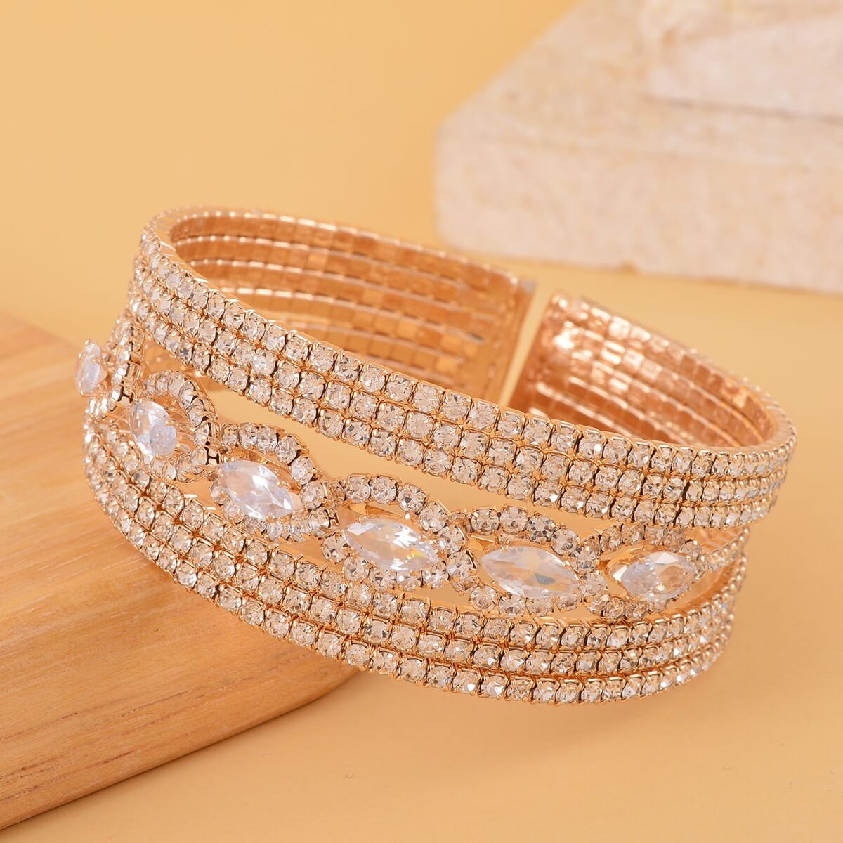 Austrian Crystal Cuff Bracelet in Goldtone (6.50-7In) image number 1