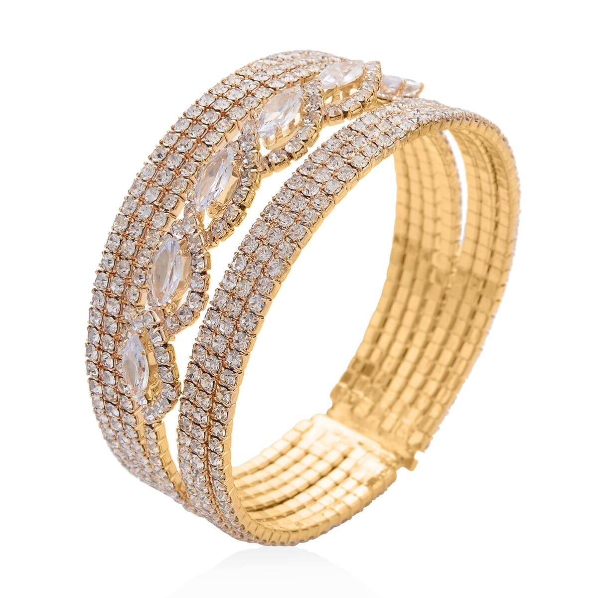 Austrian Crystal Cuff Bracelet in Goldtone (6.50-7In) image number 2