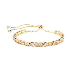 Simulated Champagne Diamond Tennis Bracelet 6-9Inches with Bolo Slider in Goldtone