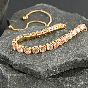 Simulated Champagne Diamond Tennis Bracelet 6-9Inches with Bolo Slider in Goldtone