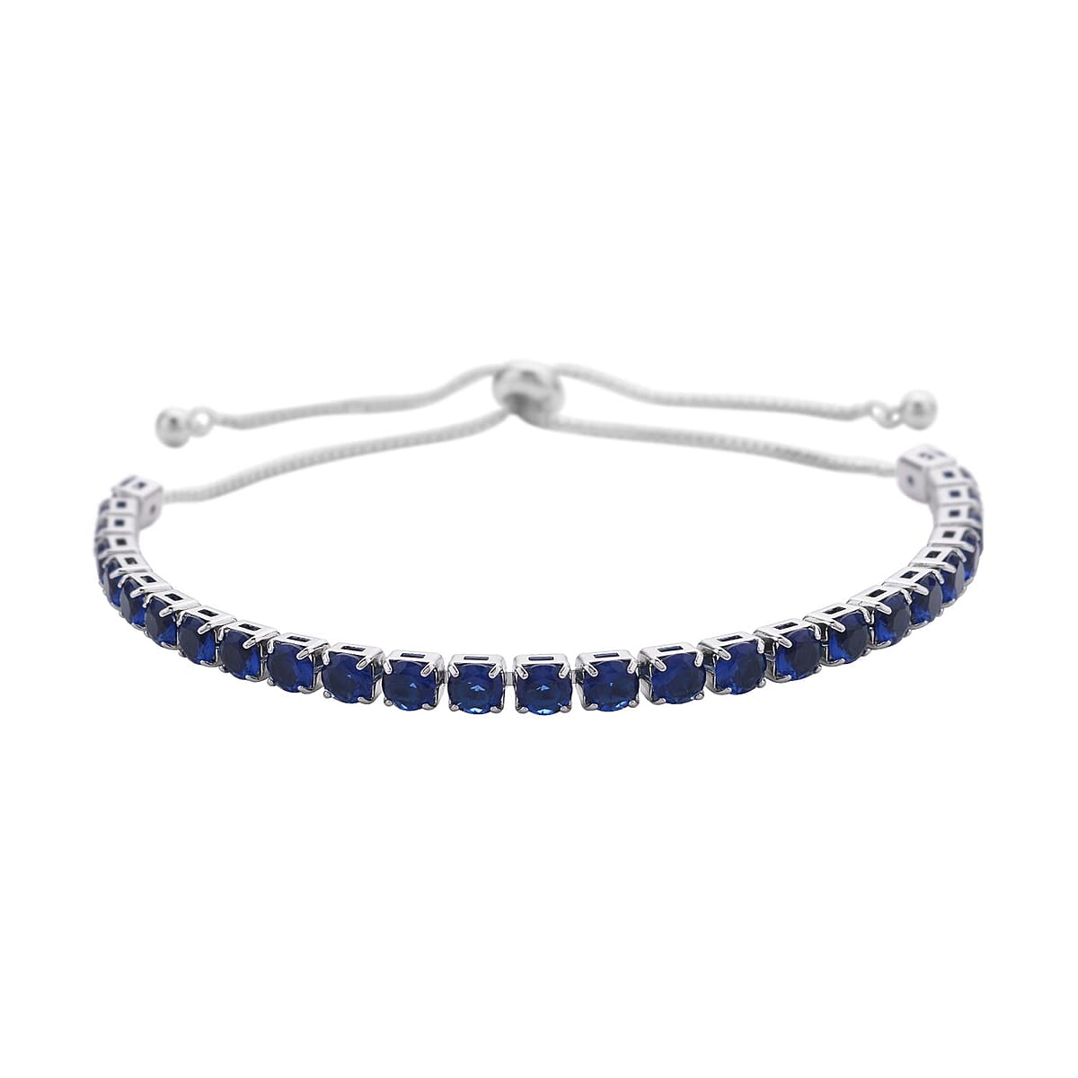 Simulated Sapphire Tennis Bracelet 6-9Inches with Bolo Slider in Silvertone image number 0