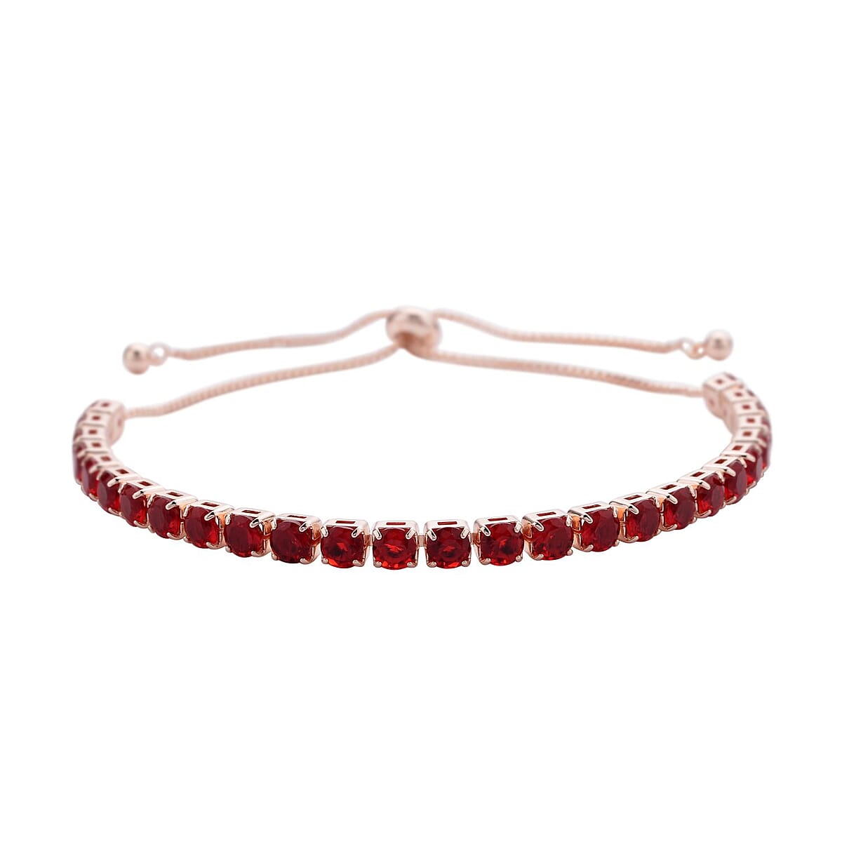 Simulated Red Diamond Tennis Bracelet 6-9Inches with Bolo Slider in Rosetone image number 0