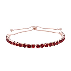 Simulated Red Diamond Tennis Bracelet 6-9Inches with Bolo Slider in Rosetone