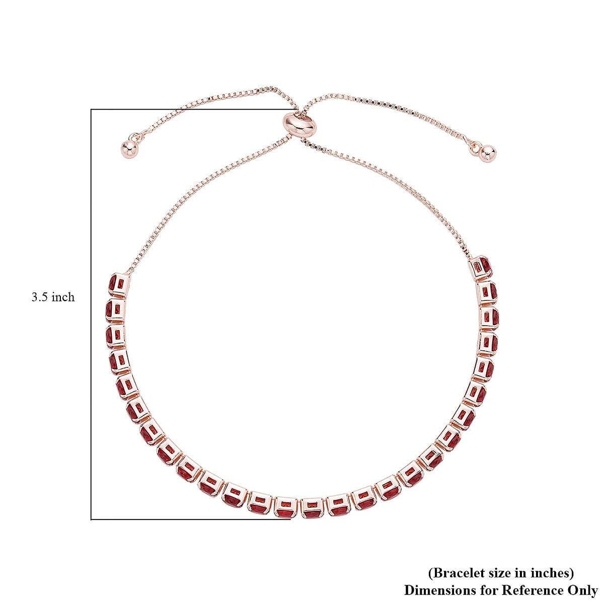 Simulated Red Diamond Tennis Bracelet 6-9Inches with Bolo Slider in Rosetone image number 2