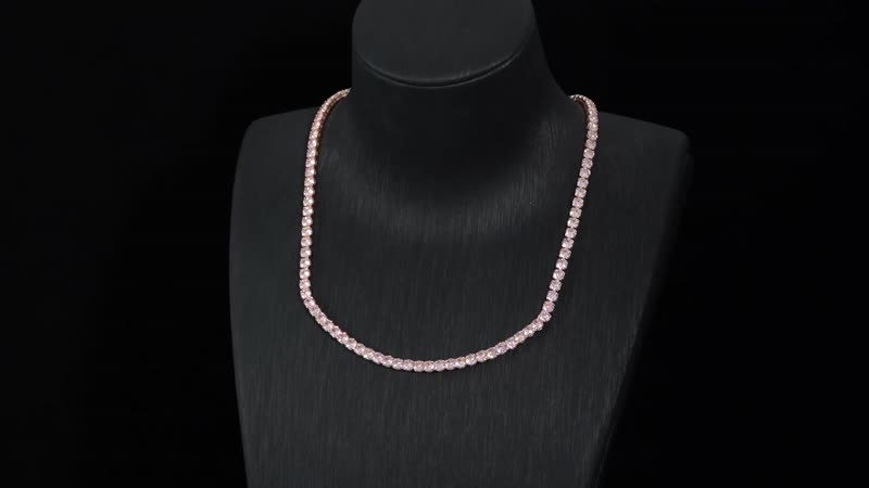 Simulated Red Diamond Tennis Necklace 18-26 Inches with Bolo Slide in Rosetone