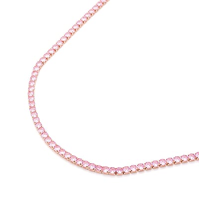 Simulated Pink Diamond Tennis Necklace 18-26 Inches with Bolo Slide in Rosetone