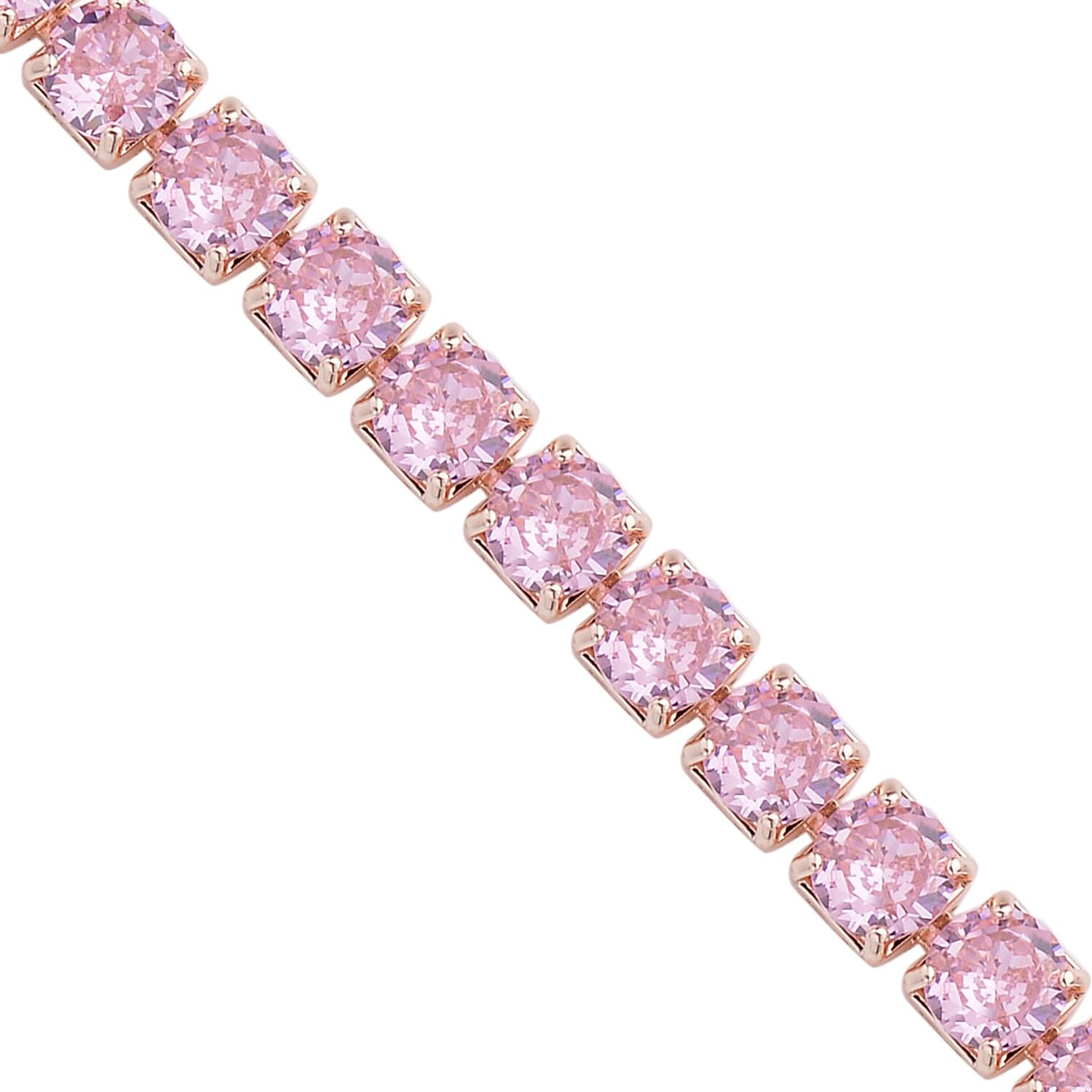 Simulated Pink Diamond Tennis Necklace 18-26 Inches with Bolo Slide in Rosetone