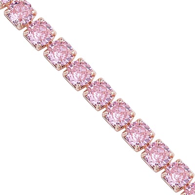 Simulated Pink Diamond Tennis Necklace 18-26 Inches with Bolo Slide in Rosetone