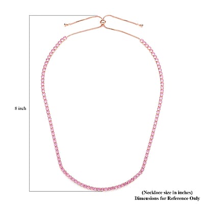Simulated Pink Diamond Tennis Necklace 18-26 Inches with Bolo Slide in Rosetone