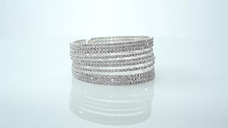 Austrian Crystal Layered Look Cuff Bracelet in Silvertone (6.50-7In)