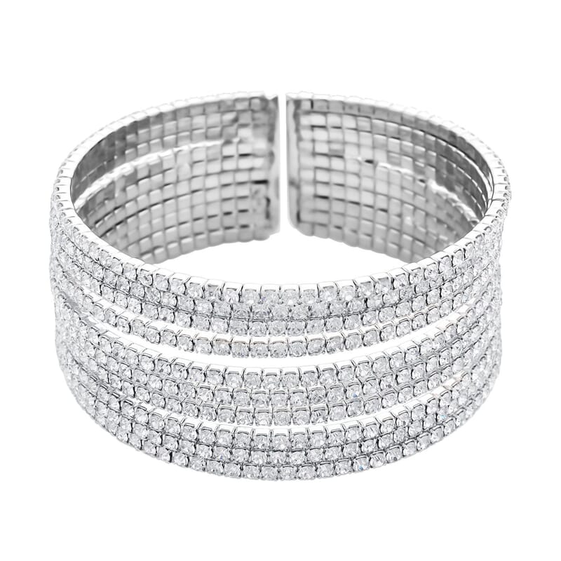 Austrian Crystal Layered Look Cuff Bracelet in Silvertone (6.50-7In)