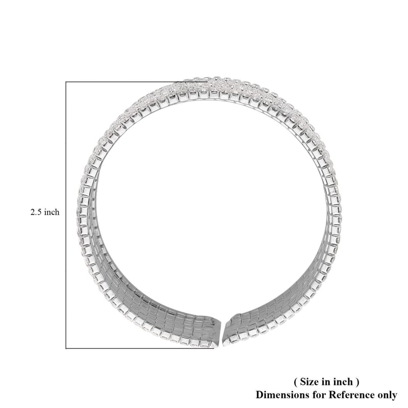 Austrian Crystal Layered Look Cuff Bracelet in Silvertone (6.50-7In)
