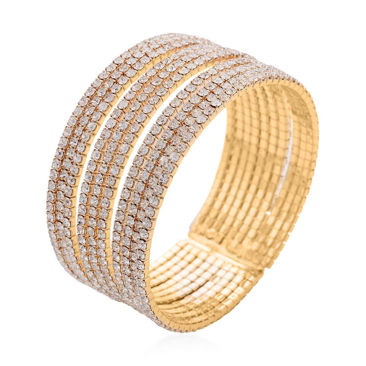 Austrian Crystal Layered Look Cuff Bracelet in Goldtone (6.50-7In) image number 0